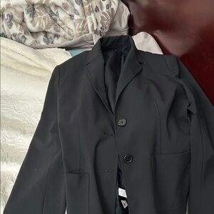 Ann Taylor Petites Navy and Black Label Detail Blazer